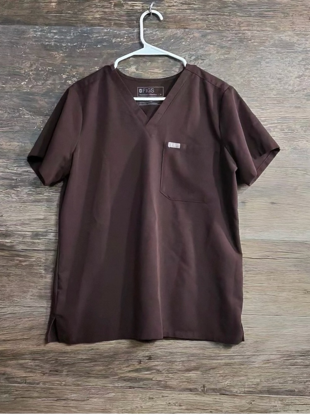 Figs Women's Short Sleeve V-Neck Scrub Top in Dark Brown